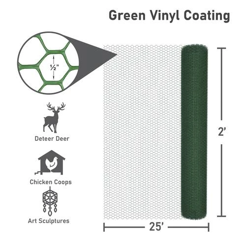 Yardworks 1/2" 2' X 25' Green Plastic Coated Poultry Netting 4 Yardworks 1/2" 2' X 25' Green Plastic Coated Poultry Netting - Image 4